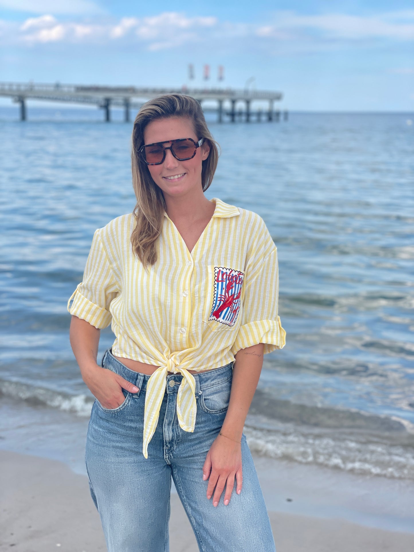 Cropped Bluse Lobster Club - sunny yellow