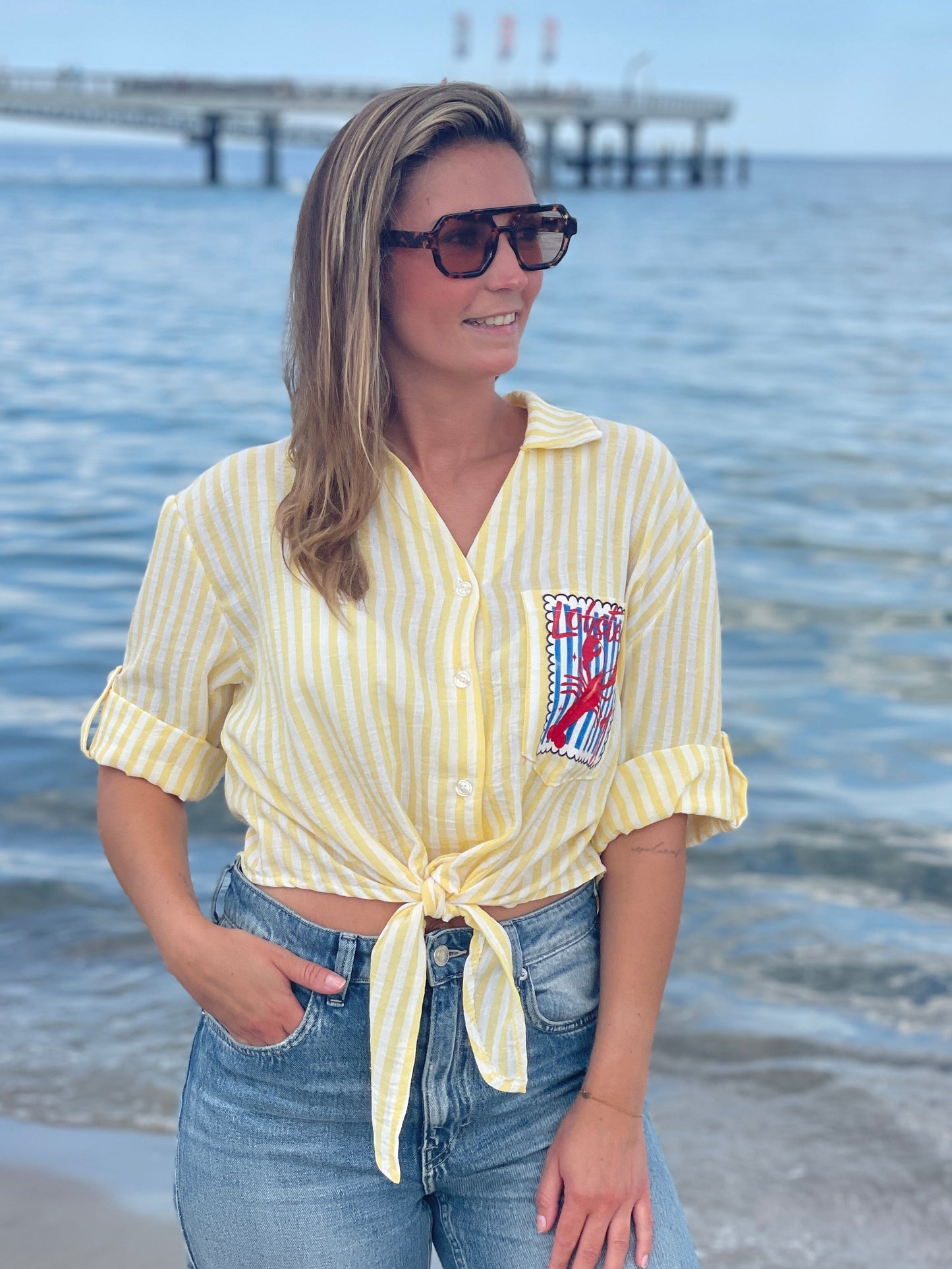 Cropped Bluse Lobster Club - sunny yellow