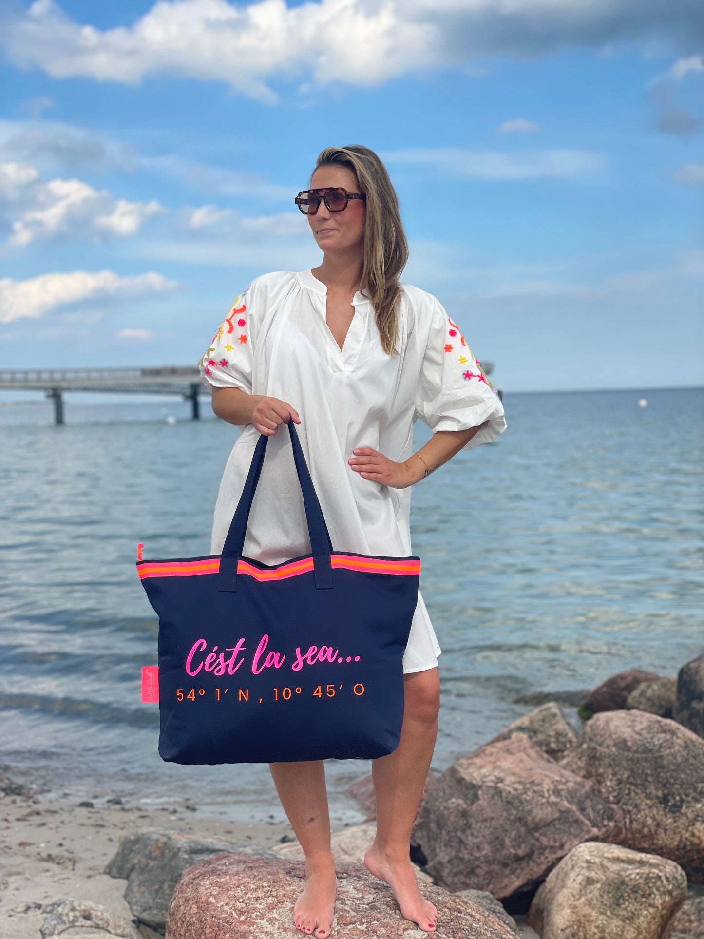 XL Canvas Shopper Strandtasche blau Cest la Sea