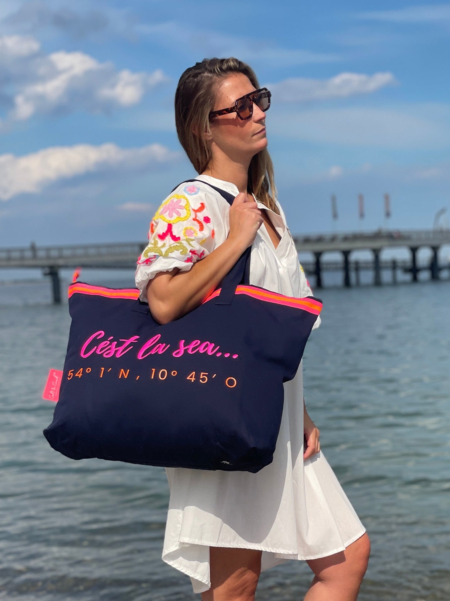 XL Canvas Shopper Strandtasche blau Cest la Sea