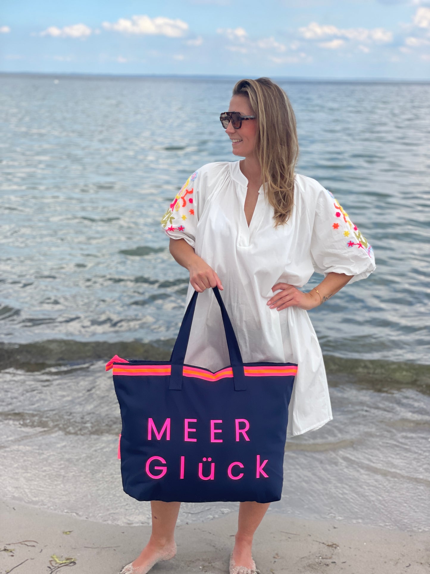 XL Canvas Shopper Strandtasche blau MEER Glück