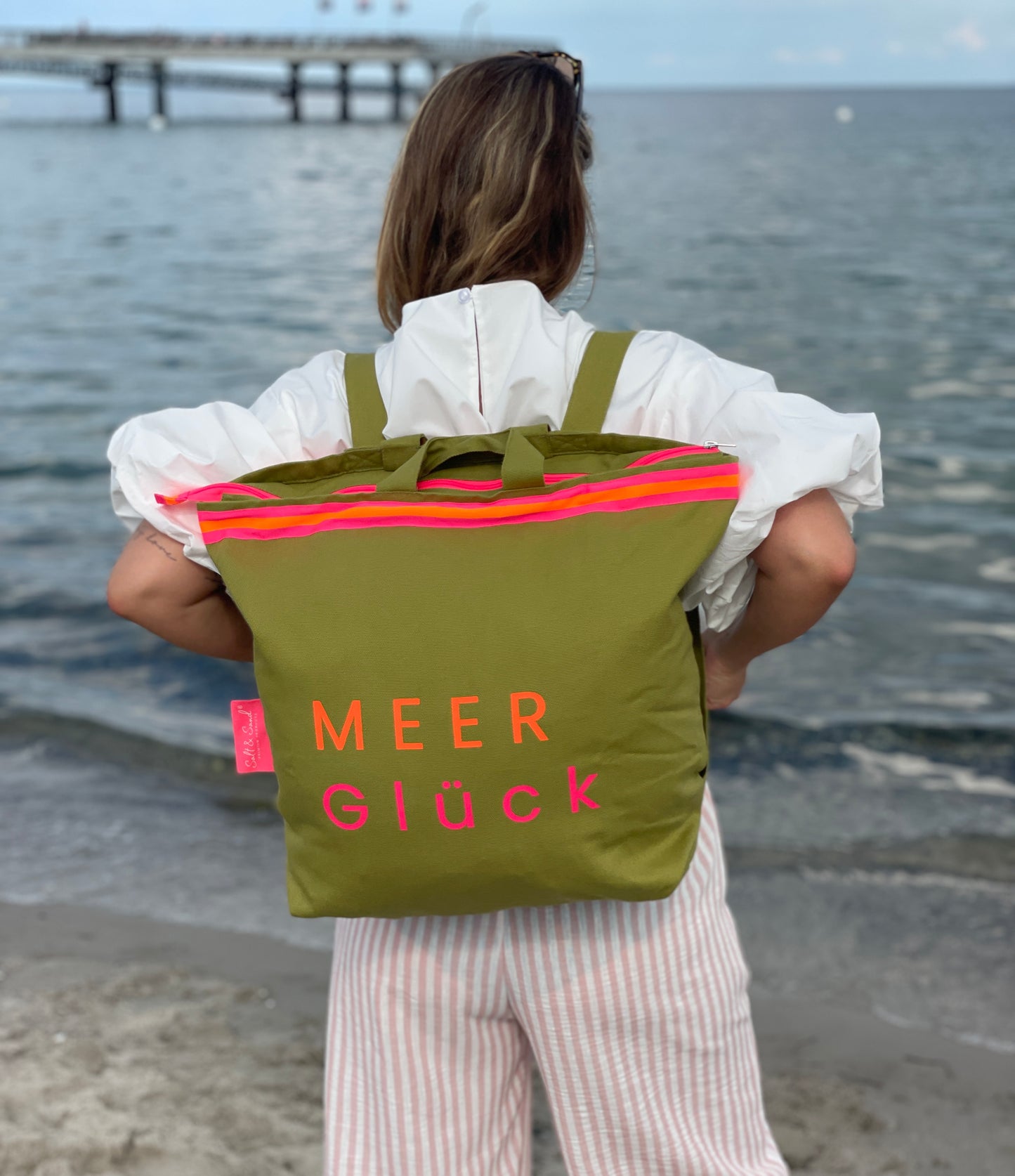 Canvas Rucksack Damen l Oliv MEER Glück