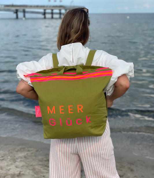 Canvas Rucksack Damen l Oliv MEER Glück