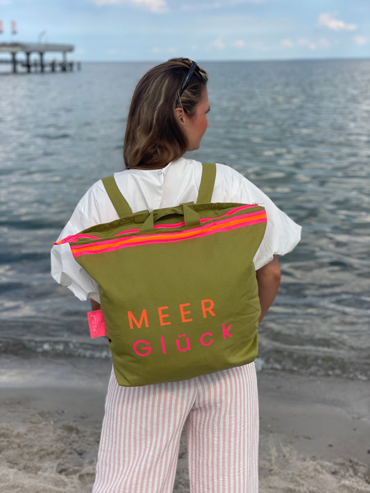 Canvas Rucksack Damen l Oliv MEER Glück