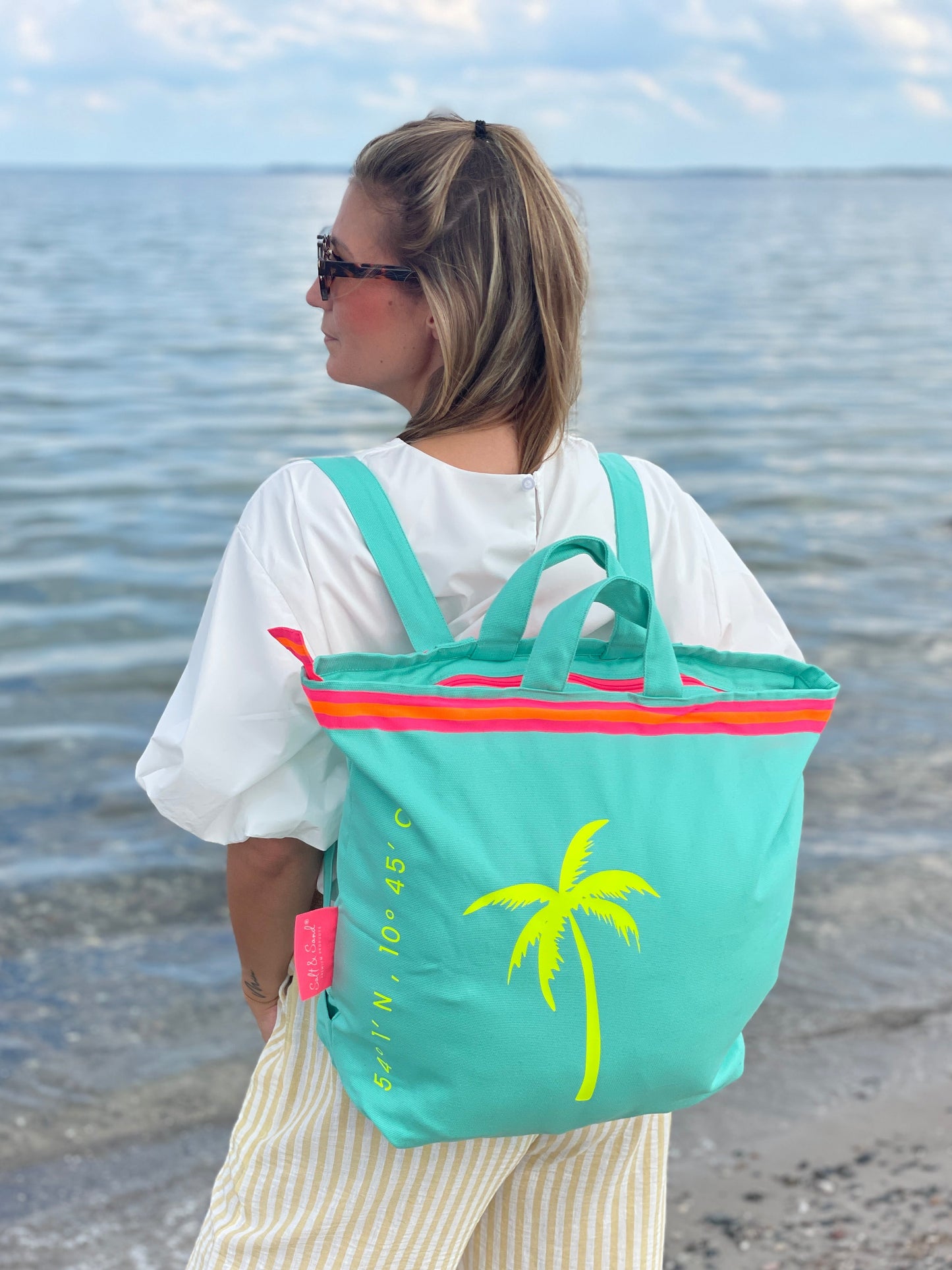 Canvas Rucksack Damen l türkis gelbe Palme