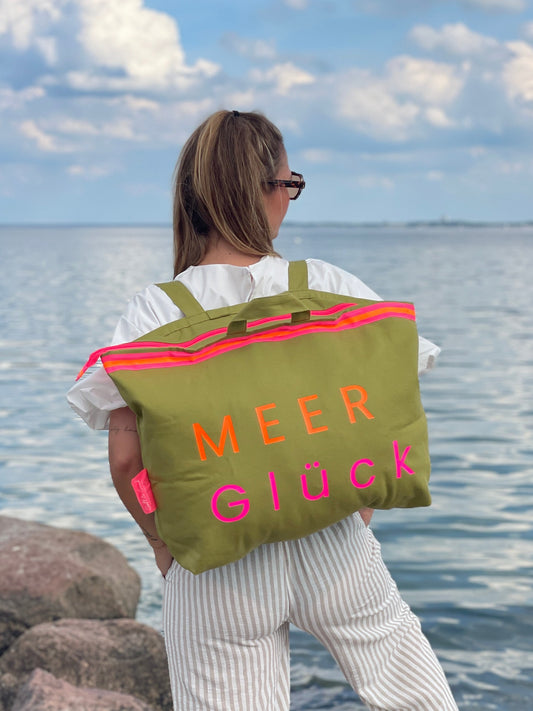 XL Canvas Rucksack Damen l oliv MEER Glück