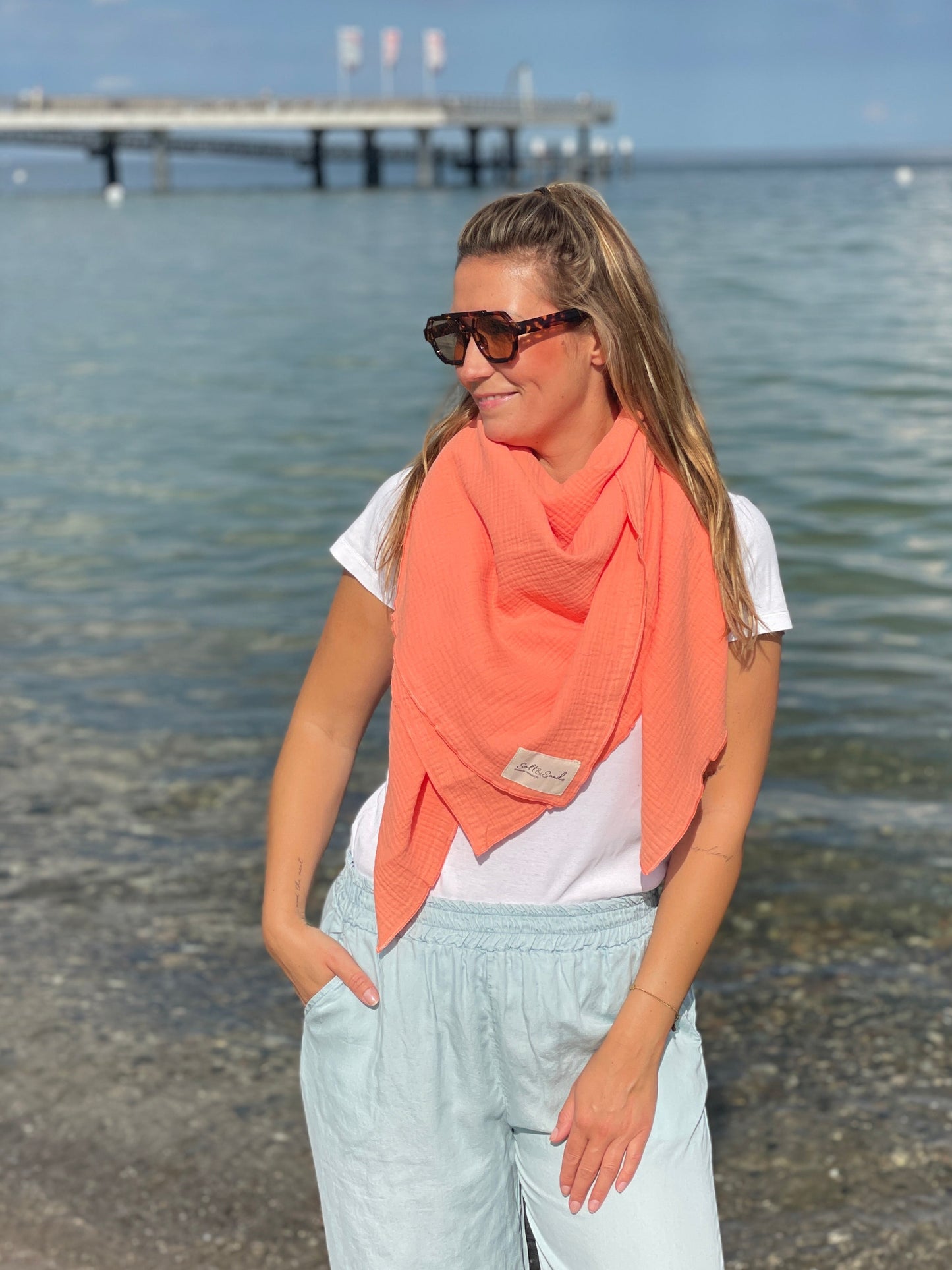 Musselin Tuch Damen l Apricot
