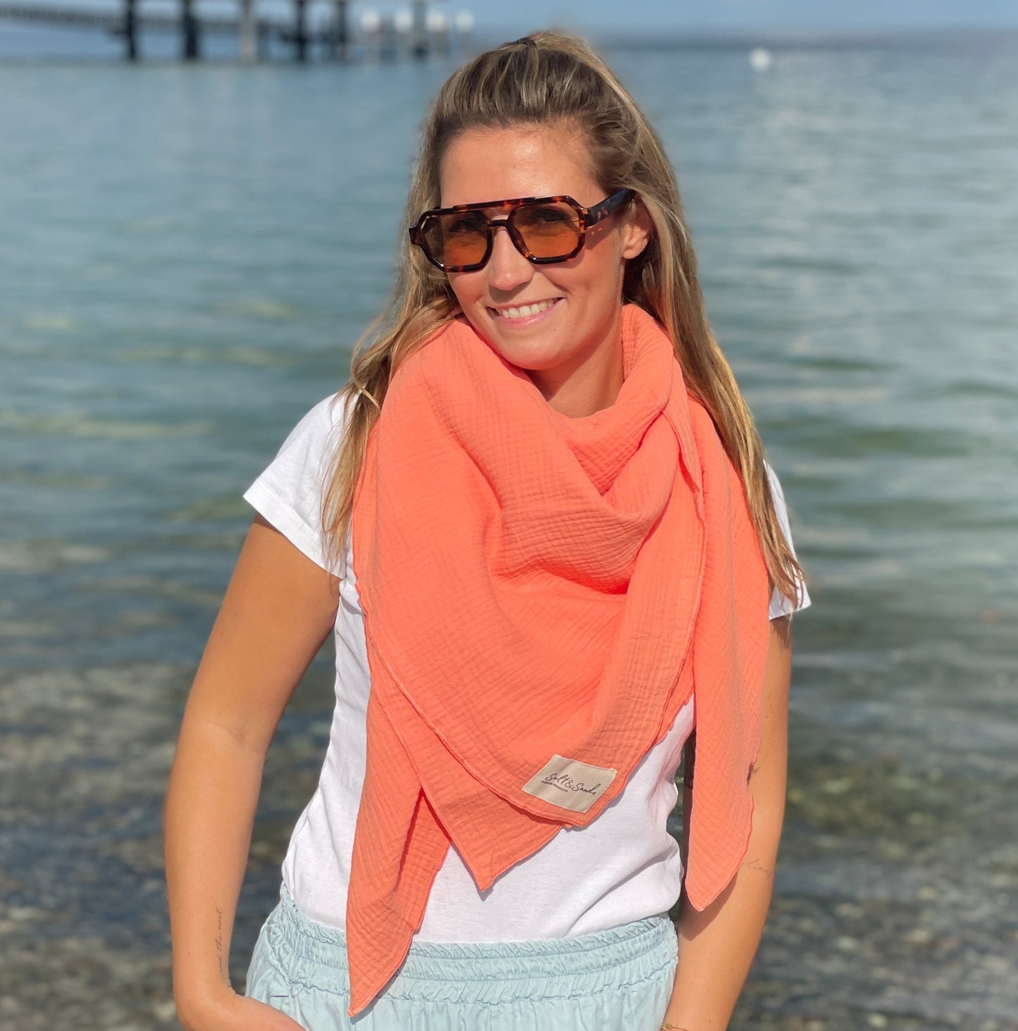 Musselin Tuch Damen l Apricot