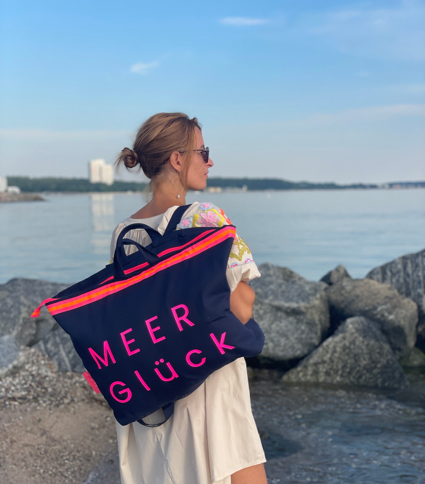 XL Canvas Rucksack Damen l blau MEER Glück