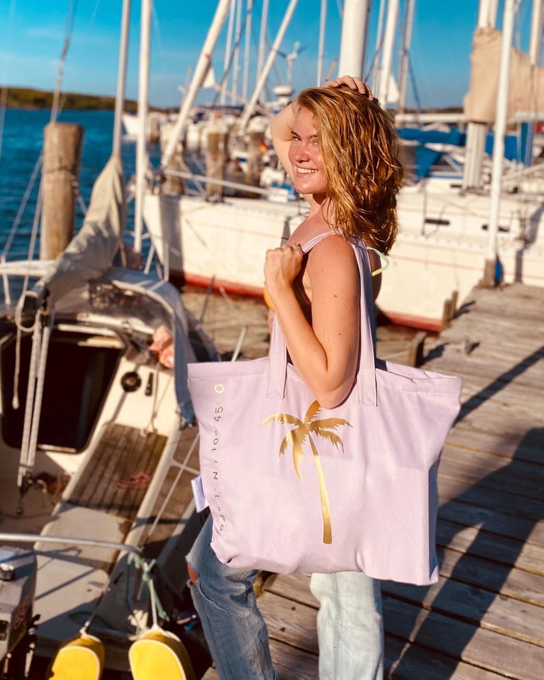 XL Canvas Shopper Strandtasche lavendel Palme