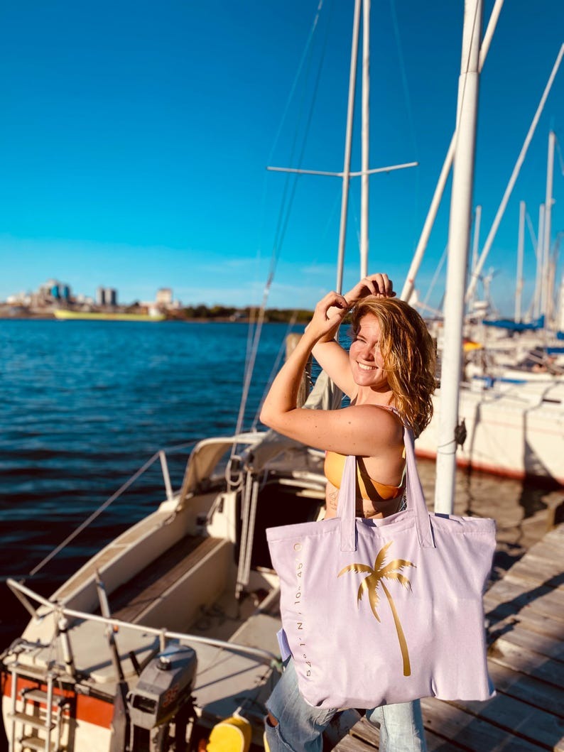 XL Canvas Shopper Strandtasche lavendel Palme