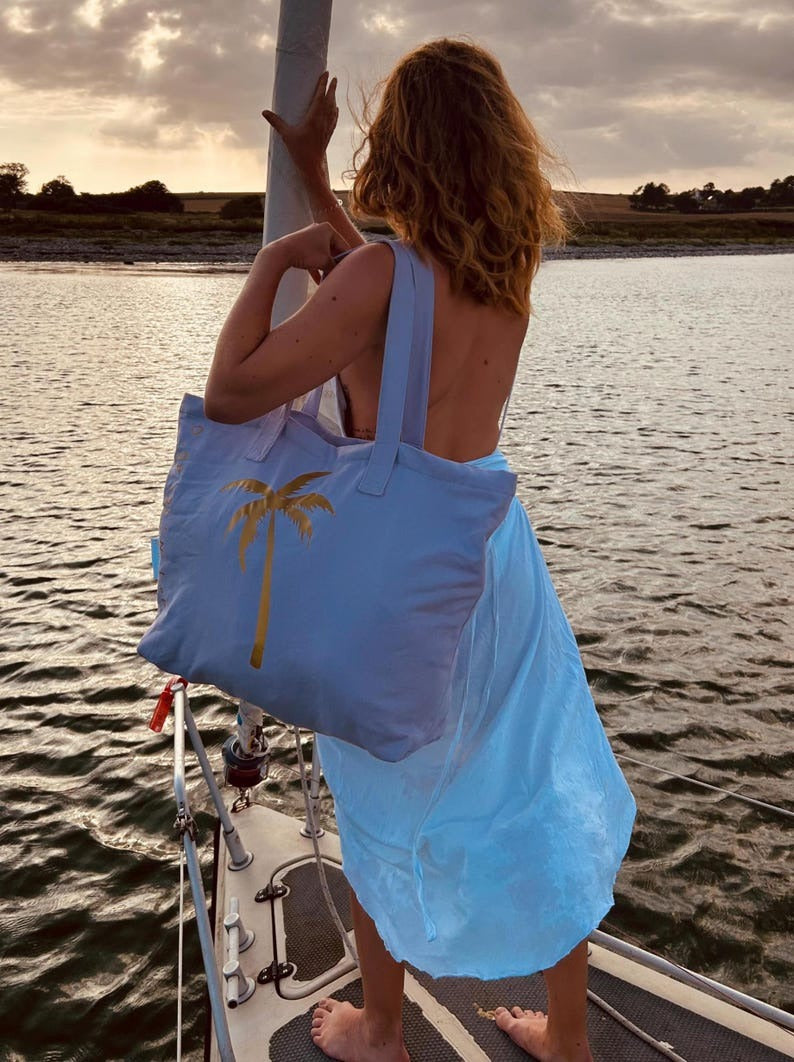 XL Canvas Shopper Strandtasche lavendel Palme