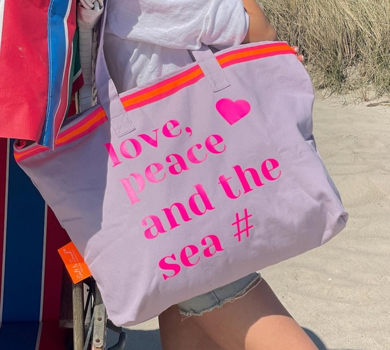 XL Canvas Shopper Strandtasche lavendel Love peace and the sea