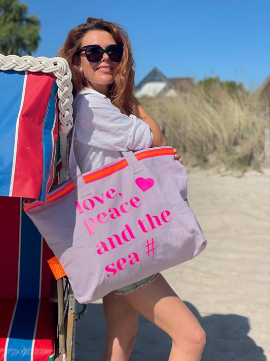 XL Canvas Shopper Strandtasche lavendel Love peace and the sea