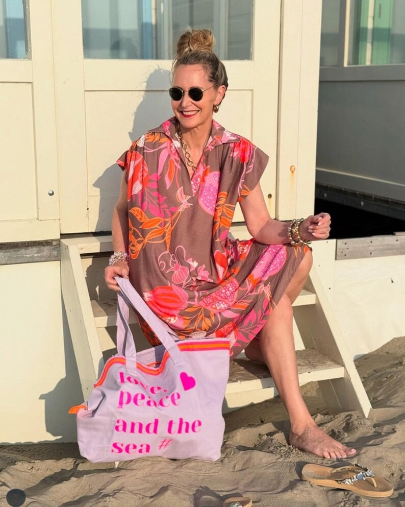 XL Canvas Shopper Strandtasche lavendel Love peace and the sea