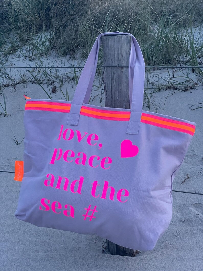 XL Canvas Shopper Strandtasche lavendel Love peace and the sea
