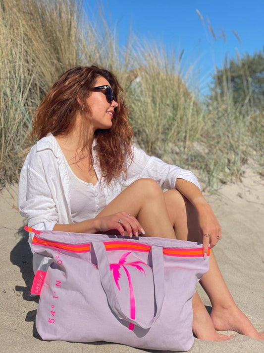 XL Canvas Shopper Strandtasche lavendel Palme