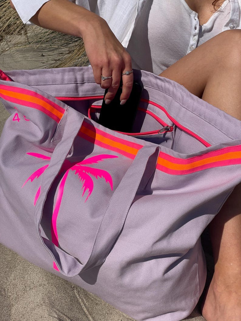 XL Canvas Shopper Strandtasche lavendel Palme
