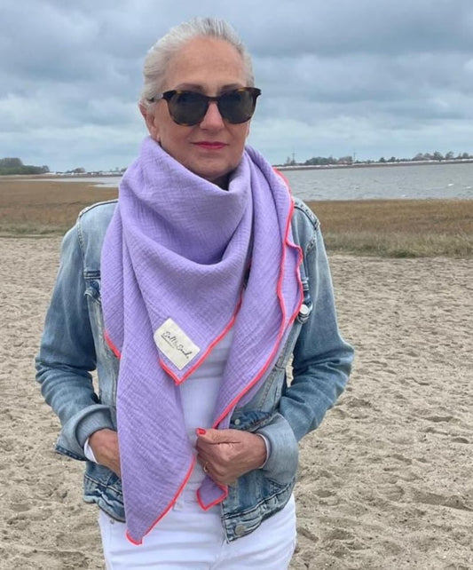 Musselin Tuch Damen l Lavendel mit Neon Pink