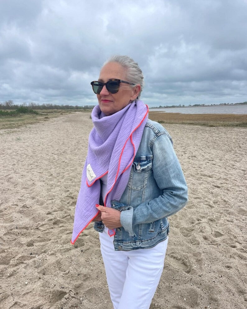Musselin Tuch Damen l Lavendel mit Neon Pink
