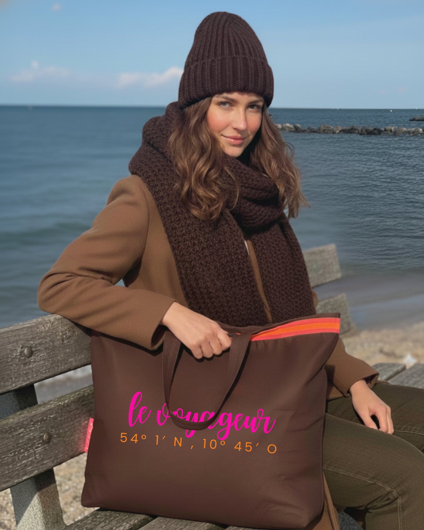 XL Canvas Shopper Strandtasche braun Le Voaygeur