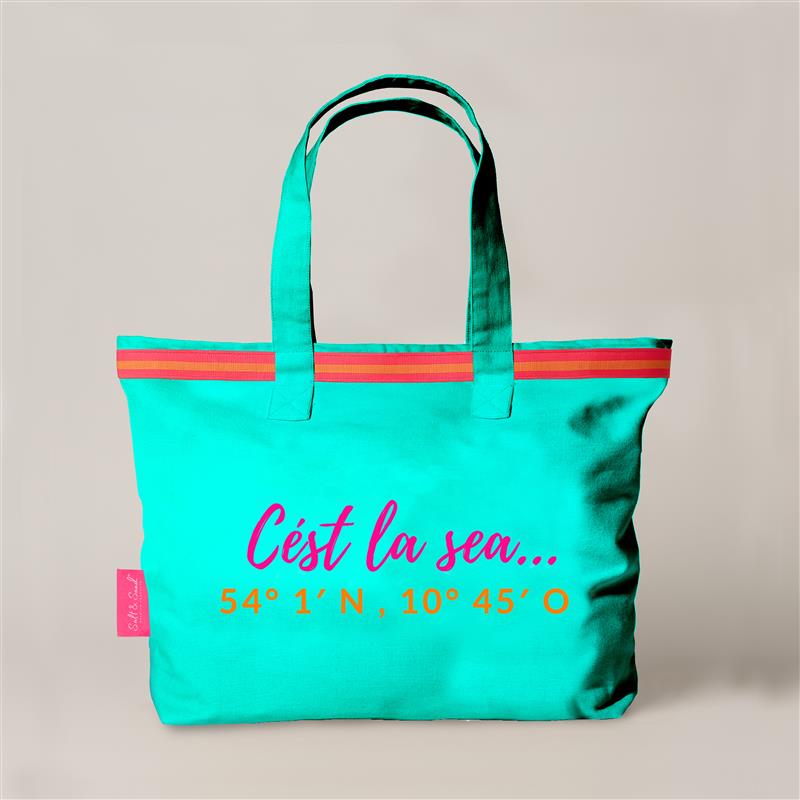 XL Canvas Shopper Strandtasche türkis Cest la sea