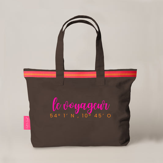 XL Canvas Shopper Strandtasche braun Le Voaygeur