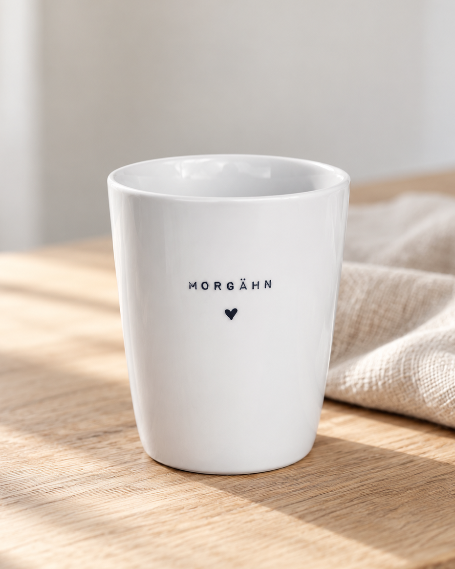 Morghän Becher mit Anker – Maritime Keramiktasse ohne Henkel - weiss