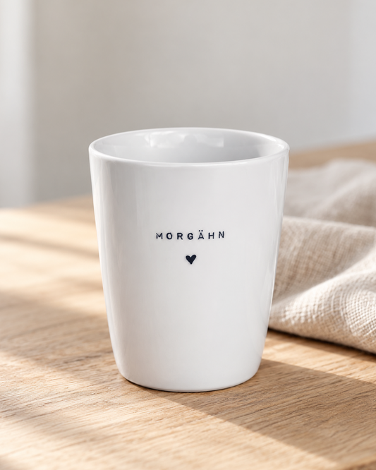Morghän Becher mit Anker – Maritime Keramiktasse ohne Henkel - weiss