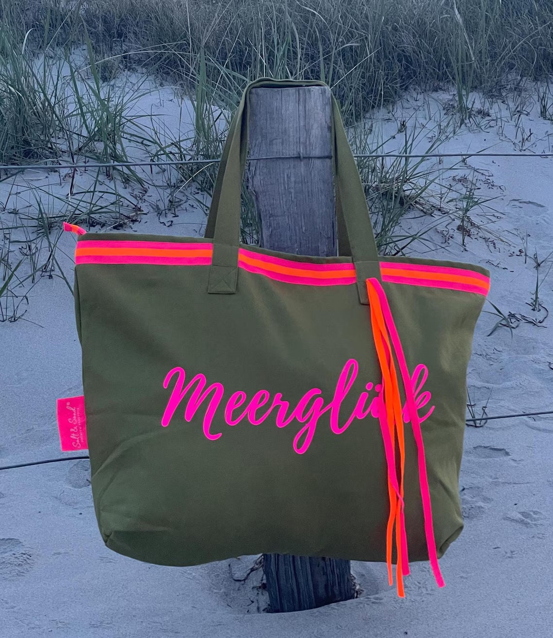 XL Canvas Shopper Strandtasche oliv MEER Glück