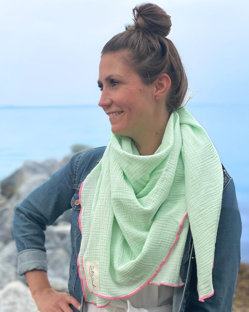 Musselin Tuch Damen l Mint mit Pink