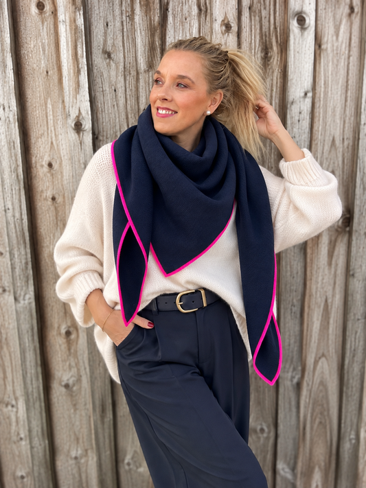 Dreieckstuch mit Wollanteil und Kaschmir – Weicher Strickschal mit Neon-Kante