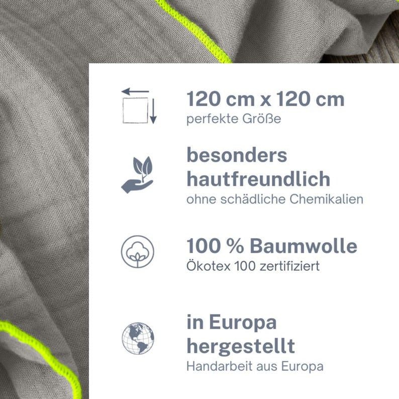 Musselin Tuch Damen l Grau mit Neon Gelb