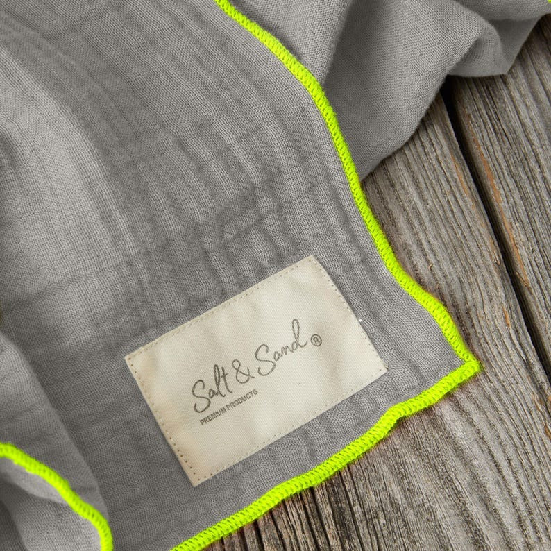 Musselin Tuch Damen l Grau mit Neon Gelb