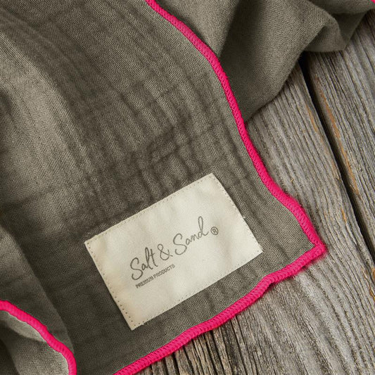 Musselin Tuch Damen l Oliv mit Neon Pink