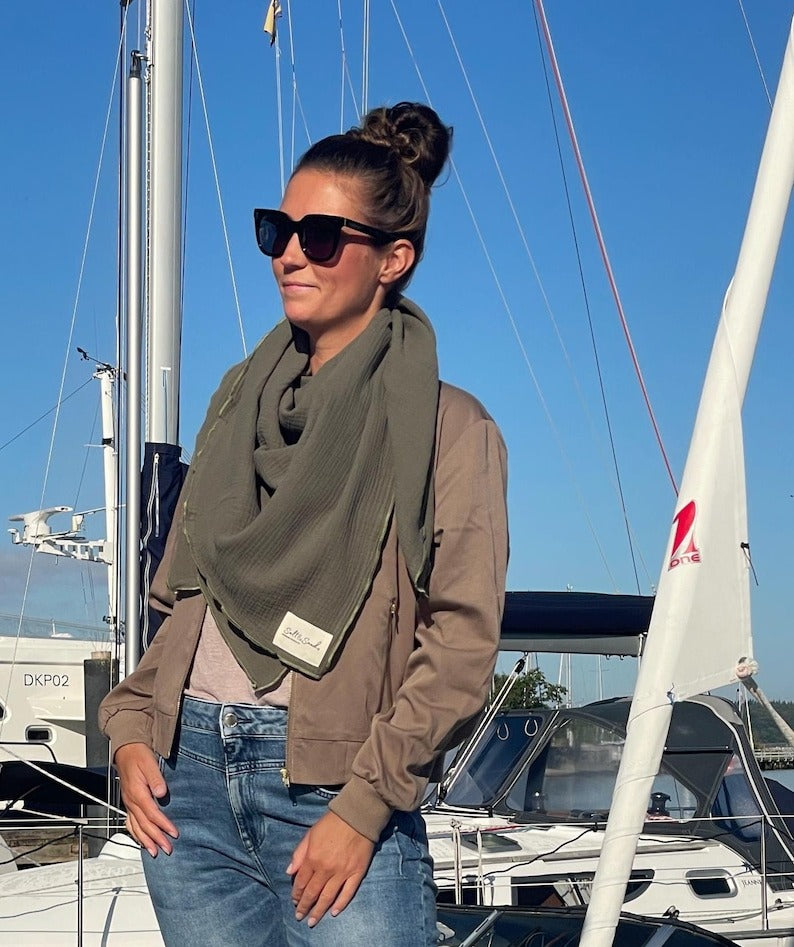 Musselin Tuch Damen l Oliv