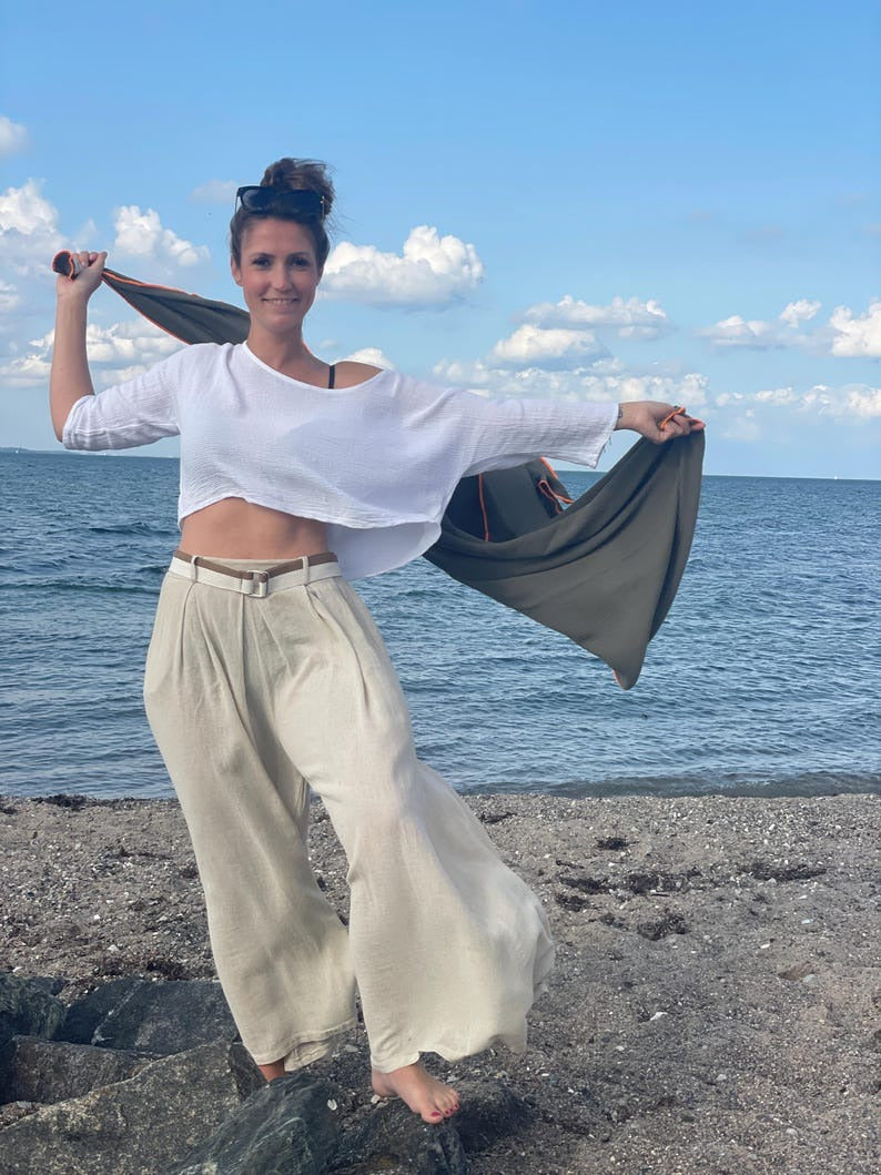 Musselin Tuch Damen l Oliv mit Neon Orange