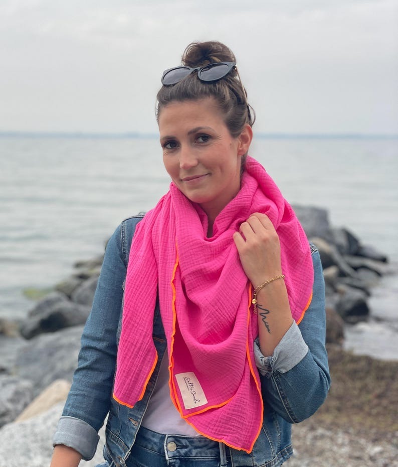Musselin Tuch Damen l Pink mit Neon Orange