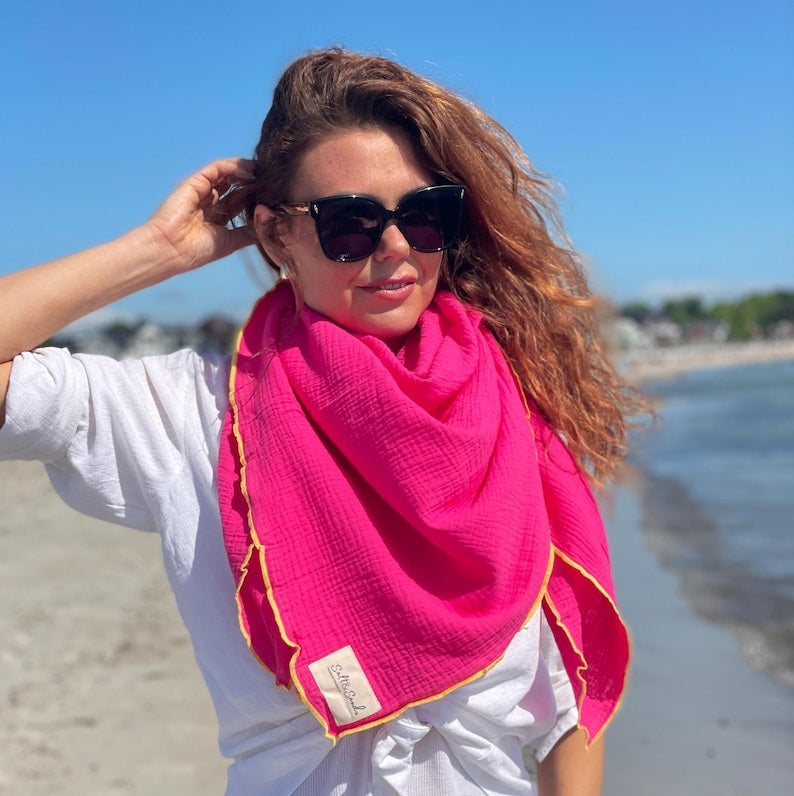 Musselin Tuch Damen l Pink mit Gelb