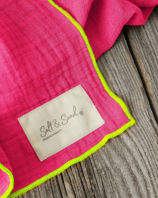 Musselin Tuch Damen l Pink mit Neon Gelb