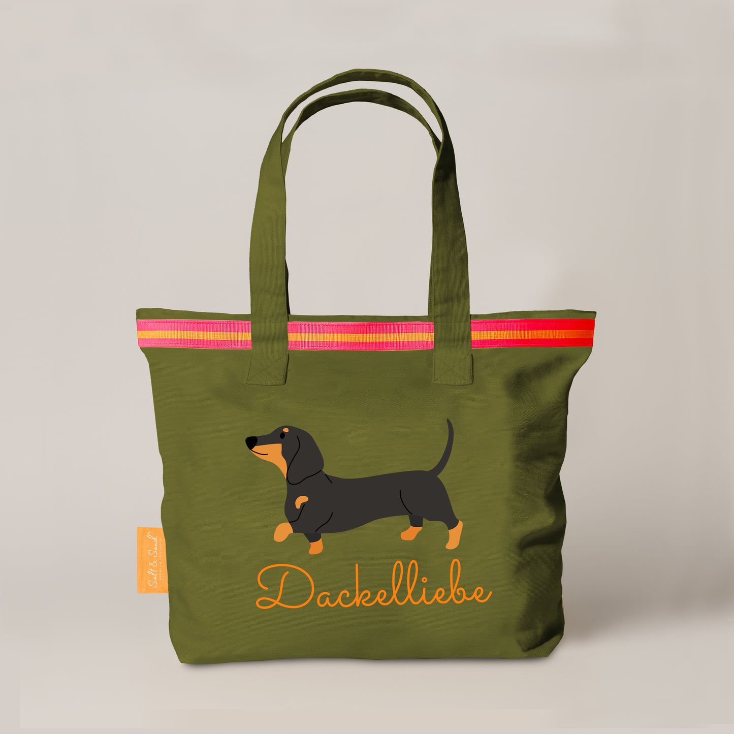 Canvas Shopper Tasche oliv Dackelliebe