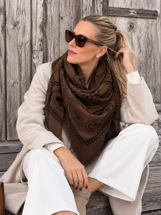 Paisley Schal XL - braun 135 x 135 cm