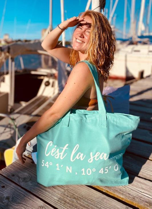XL Canvas Shopper Strandtasche türkis Cést la sea