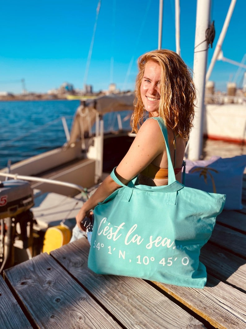 XL Canvas Shopper Strandtasche türkis Cést la sea