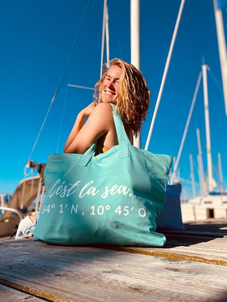 XL Canvas Shopper Strandtasche türkis Cést la sea