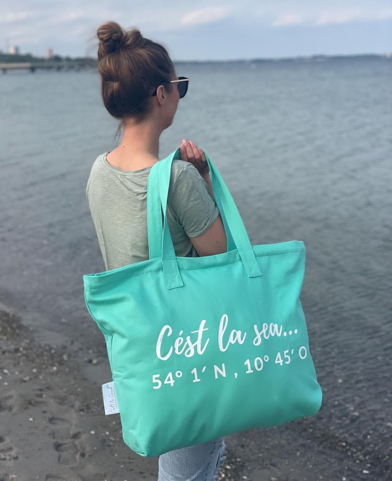 XL Canvas Shopper Strandtasche türkis Cést la sea