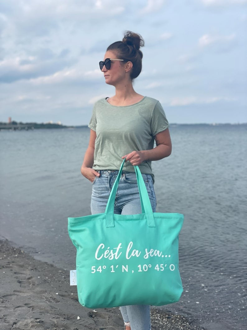 XL Canvas Shopper Strandtasche türkis Cést la sea