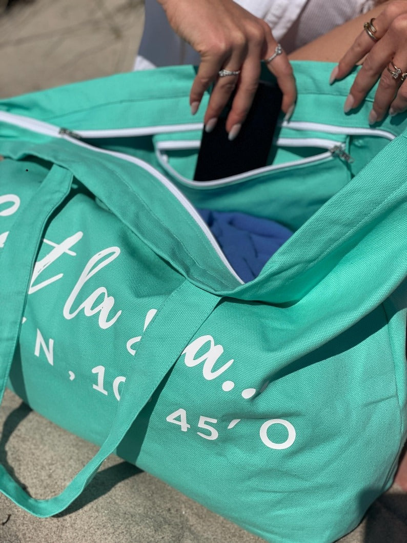 XL Canvas Shopper Strandtasche türkis Cést la sea