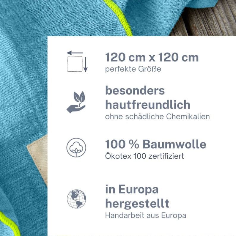 Musselin Tuch Damen l Türkis mit Neon Gelb