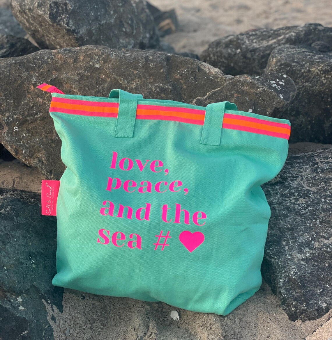 Canvas Shopper Tasche türkis Love Peace and the Sea
